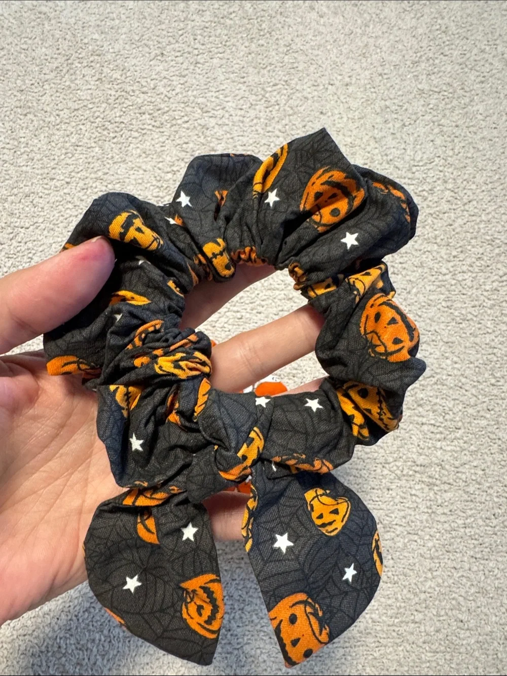 Halloween Ghost & Jack-O'-Lantern Scrunchie Set - Orange & Black glow in dark